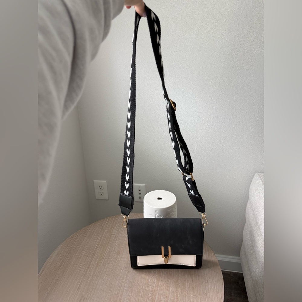 Black and White Crossbody Bag with Gold Accent - Picture 2 of 6